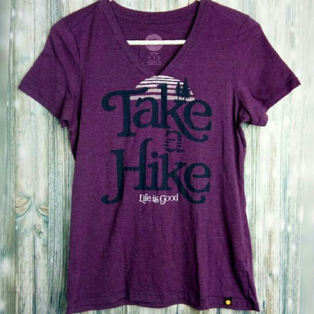 Life is good Take a Hike v neck graphic tee